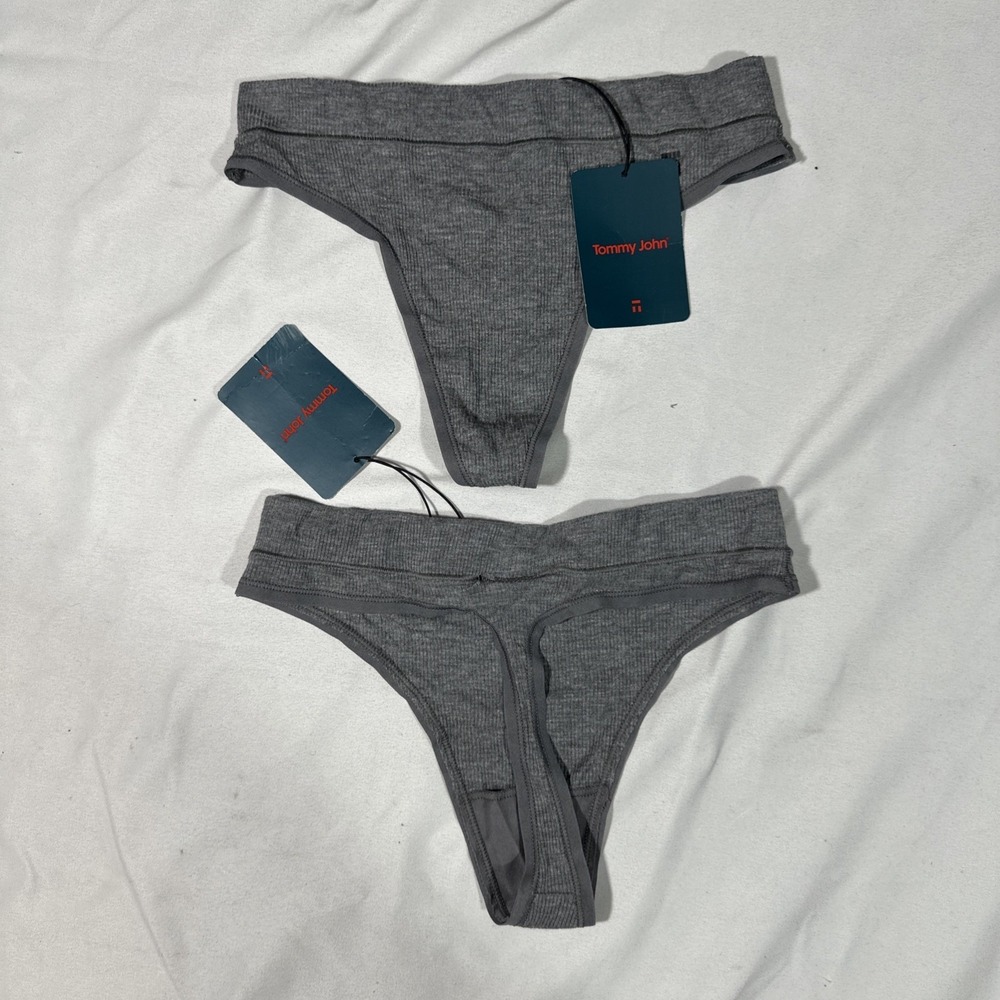 NWT‎ $40 Tommy John [ 2PC XS ] Second Skin Ribbed Thong in Heather Grey U1804